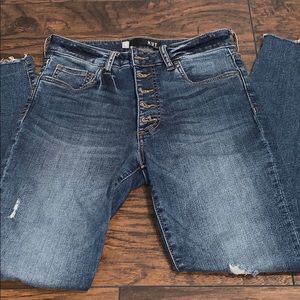 Raw hem destructed KUT skinny jeans